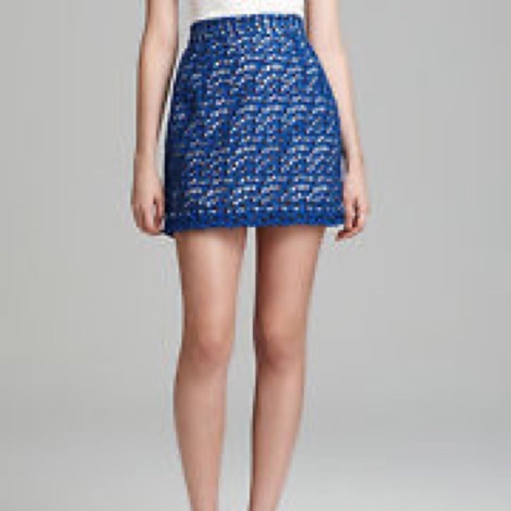 🎊HP🎉French Connection Blue Crocheted Mini Skirt - Picture 1 of 5